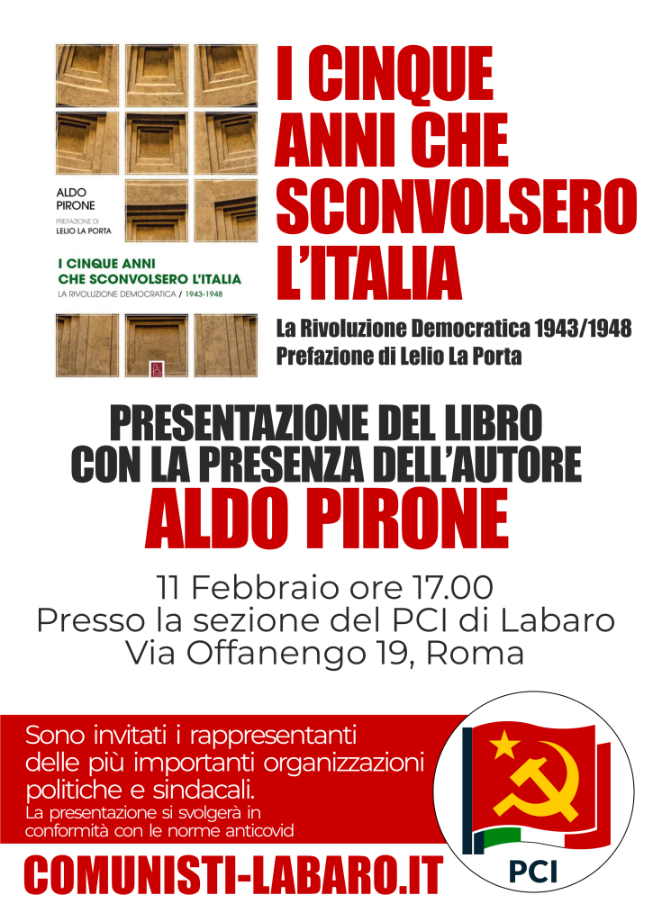 Volantino presentazione libro 5 anni italia pci labaro